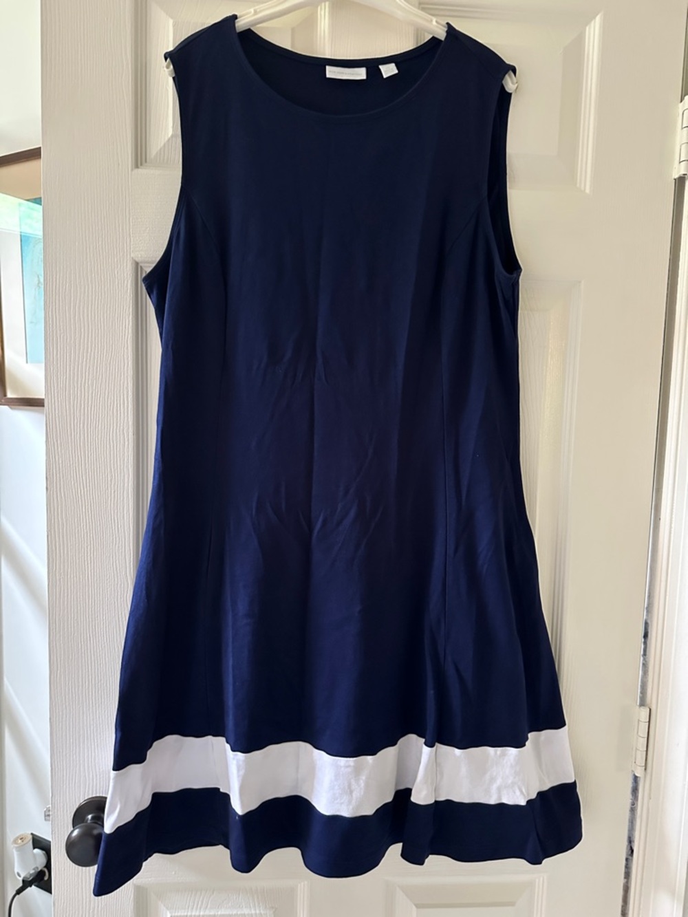 New York & Company Navy and White Sleeveless Mini Dress